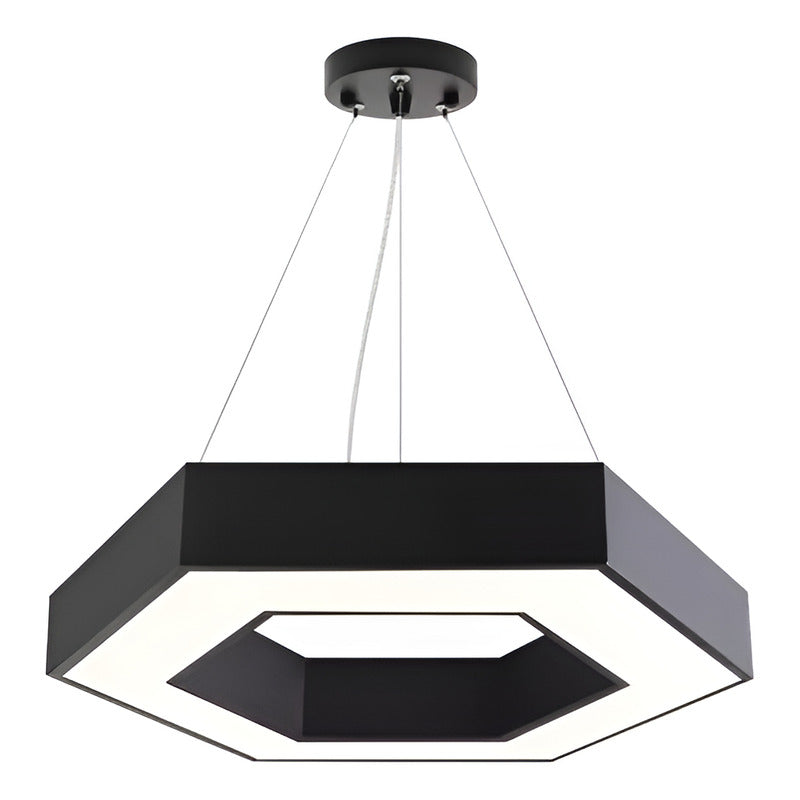Lámpara Led Colgante Hexágono Abierta 36w Luz Fría Estructura Negro