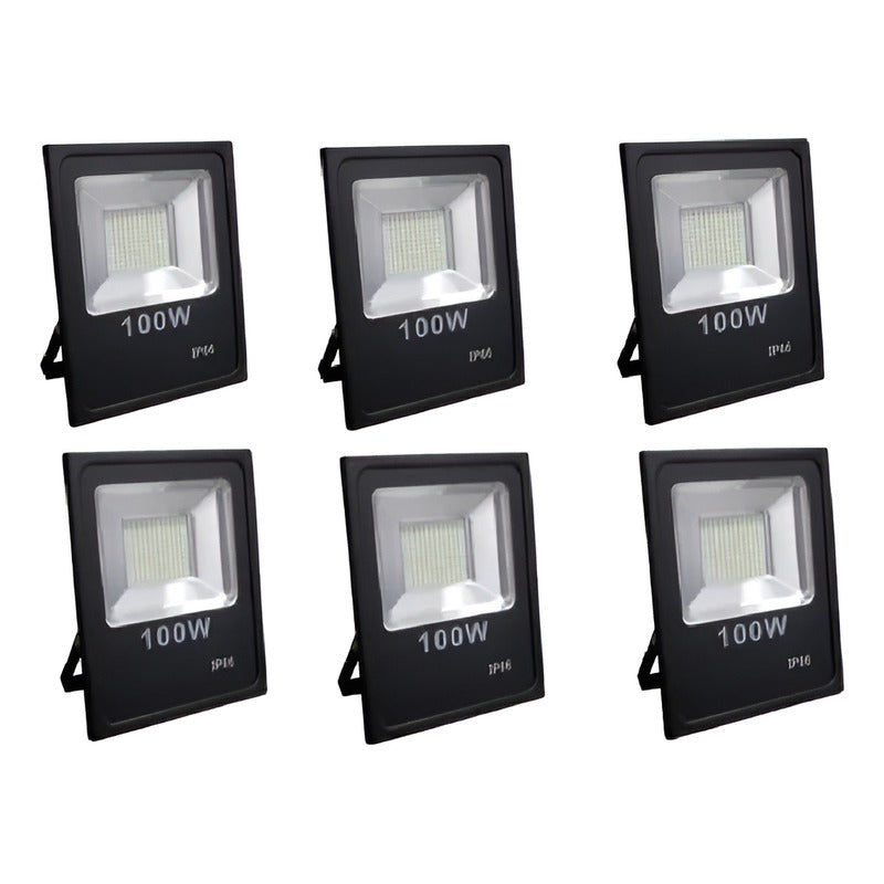 Foco Led 100w Pack6 Extra Plano Multiled  6000 Lm Exterior Negro Blanco Frío