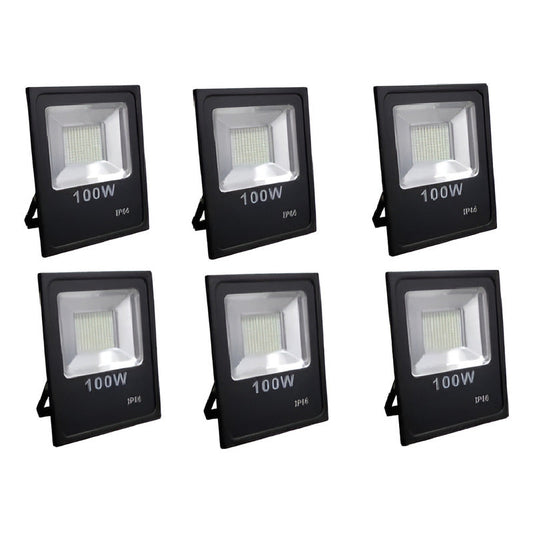 Foco Led 100w Pack6 Extra Plano Multiled  6000 Lm Exterior Negro Blanco Frío