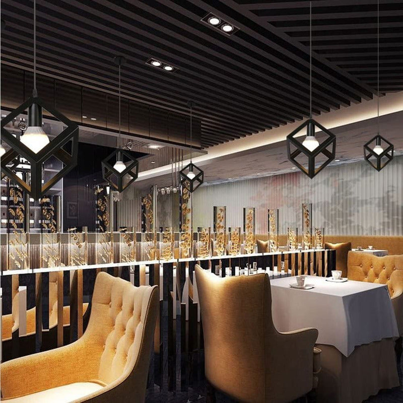 Lampara Colgante Fierro Cuadrada, Incluye Ampolleta Vintage Negro