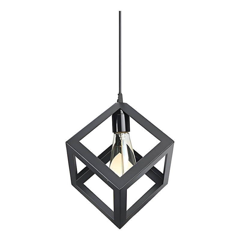 Lampara Colgante Fierro Cuadrada, Incluye Ampolleta Vintage Negro