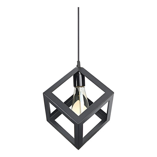 Lampara Colgante Fierro Cuadrada, Incluye Ampolleta Vintage Negro
