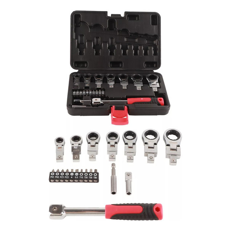 Chicharra Articulada 20 Llaves Intercambiables Kit De Rache Rojo