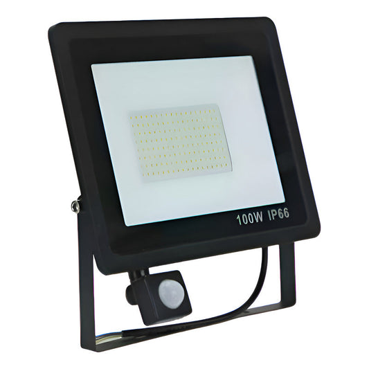 Foco Led Con Sensor De Movimiento 100w Resistente Al Agua Negro Blanco Frío