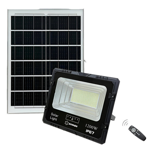Foco Solar 1200w + Panel Solar Y Control Remoto Negro Blanco Cálido