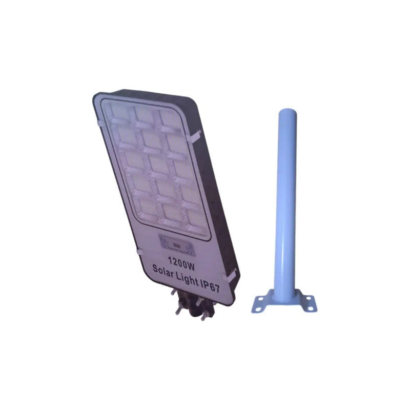 Foco Solar De Poste 1200 Watt Luz Fija Más Soporte Negro Blanco Frío