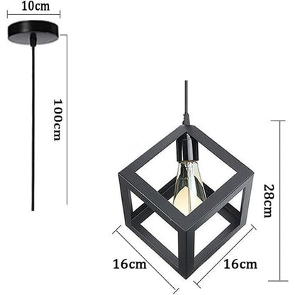 Lampara Colgante Fierro Cuadrada, Incluye Ampolleta Vintage Negro