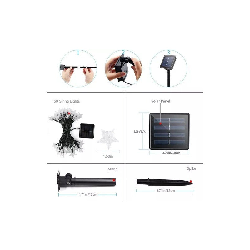 Estrellas Luces Led Solar Navidad Guirnalda Cinta Lineal