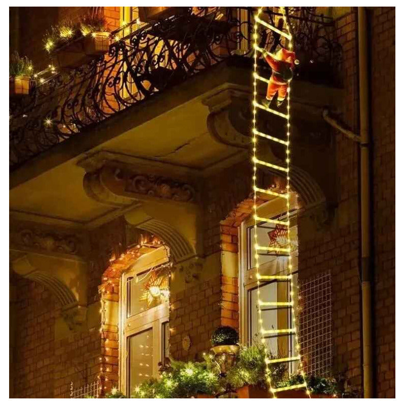 Escalera Viejito Pascuero Con Luces Led Solar 1.60cm Campana Campana Multicolor