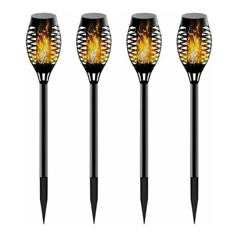 Antorcha Estaca De Fuego Solar Led Carga Automatica Lluvia Negro