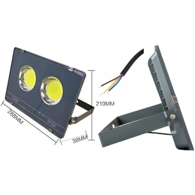 Foco Led Extra Plano 100w Interior Y Exterior E Interperie Negro Blanco Frío