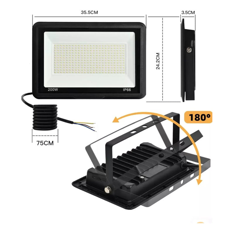 Foco Led Con Sensor De Movimiento 200w Resistente Al Agua Negro Blanco Frío