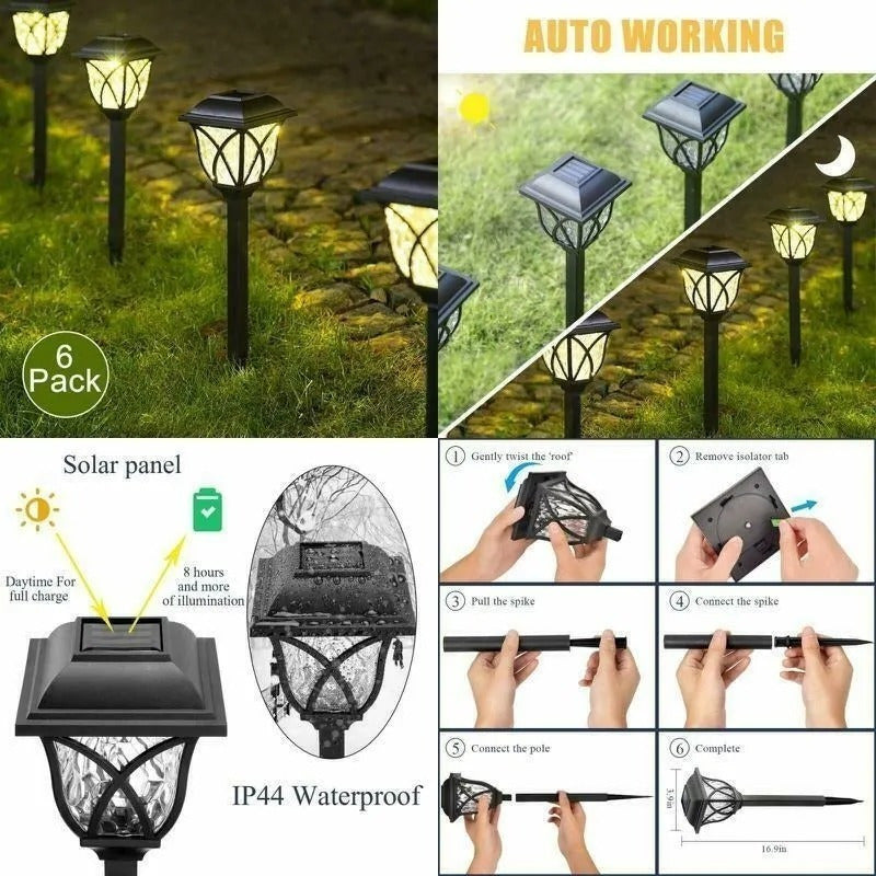 Estaca Solar X6 Jardín Exteriores Led Resiste Lluvia  Negro