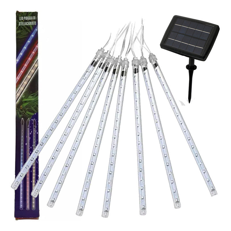 Luces Tubo Solar Led Guirnalda Lluvia De Meteoritos Exterior Blanco Cálido