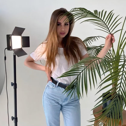 Kit Profesional Luz Relleno Con Trípode Reflector Pro 600led Estructura Negro Luz Blanco Frío