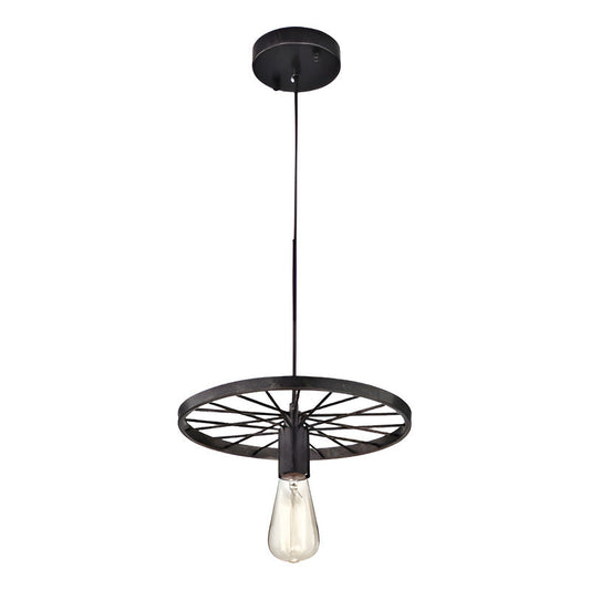 Lampara De Hierro Colgante Tipo Rueda + Ampolleta Vintage Rueda