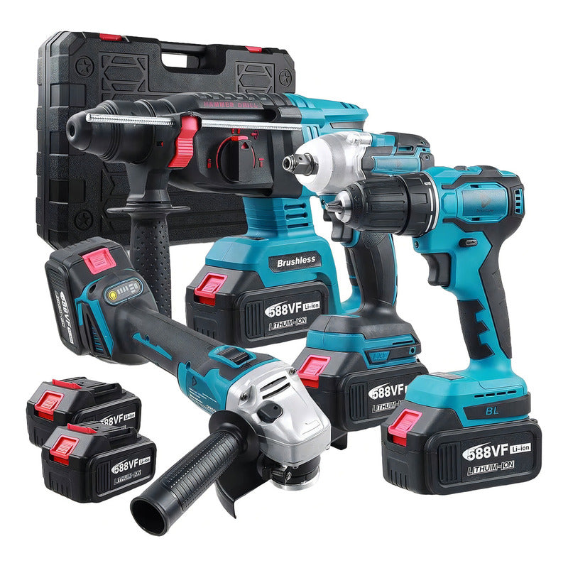 Kit De Herramientas Eléctricas Combinadas Inalámbricas 4 Pcs Color Azul