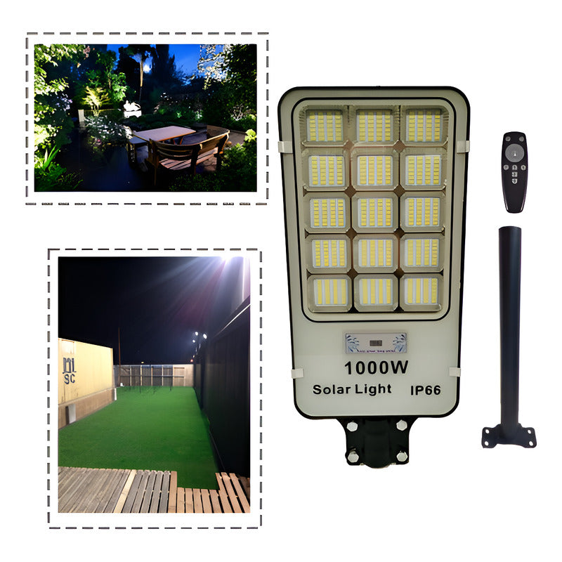Pack X2 Foco Solar 1000watt Alumbrado Exterior Poste 420led Negro Fría