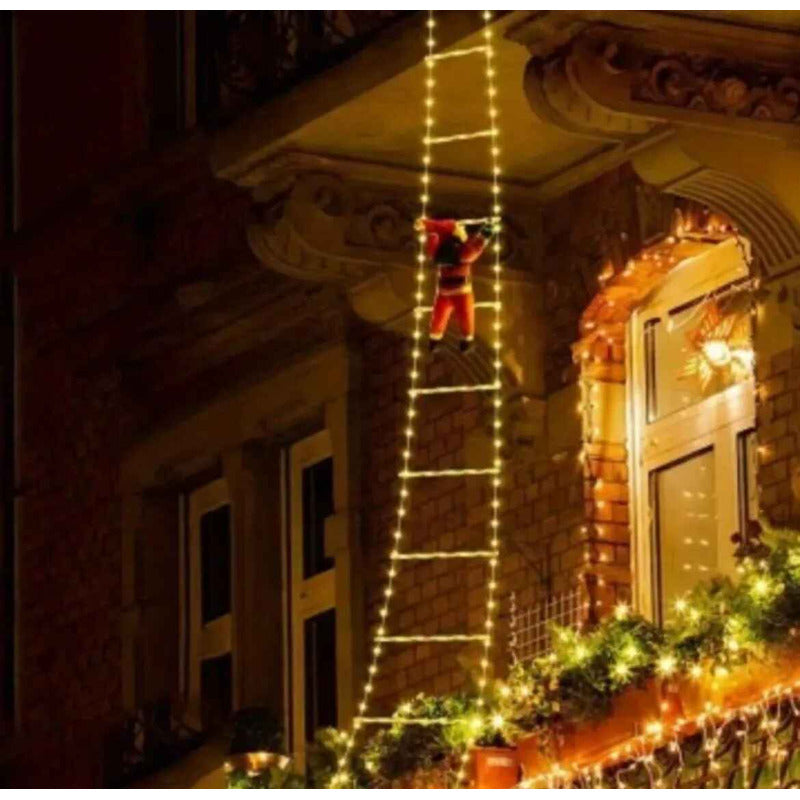 Escalera Viejito Pascuero Con Luces Led Solar 1.60cm Campana Campana Calida