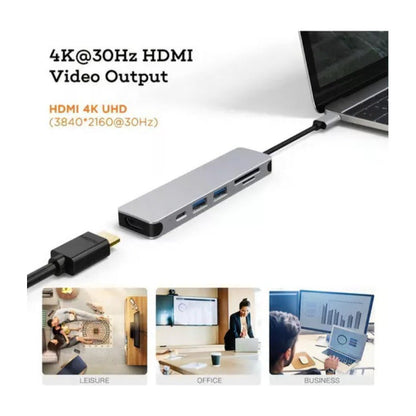Hub Adaptador Usb Tipo 7 En 1 Hdmi, Rj45, Lan, Usb, Hub Gris Oscuro
