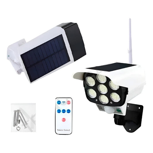 Foco Solar Tipo Camara Seguridad Sensor De Movimiento 77 Led Blanco Fría