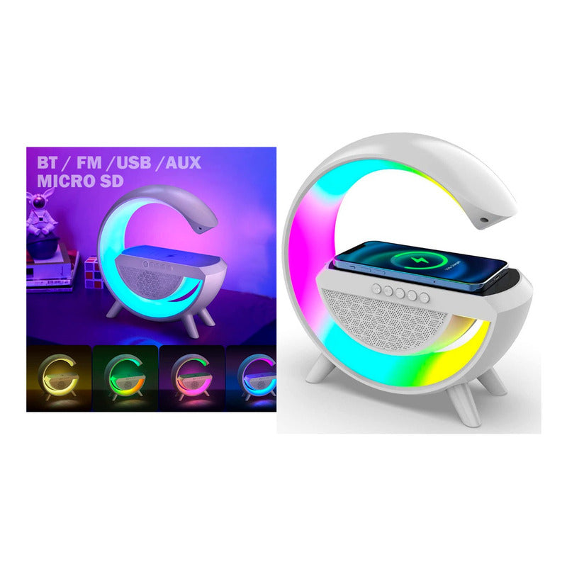 Cargador Inalambrico Parlante Bluetooth Lampara Usb Radio Blanco
