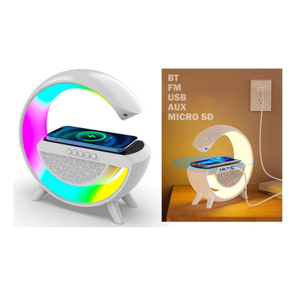 Cargador Inalambrico Parlante Bluetooth Lampara Usb Radio Blanco