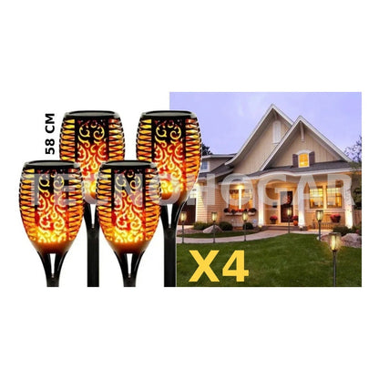 Lampara Led Pack X4 Luces Solares Antorchas Estaca Modelo Xl Negro
