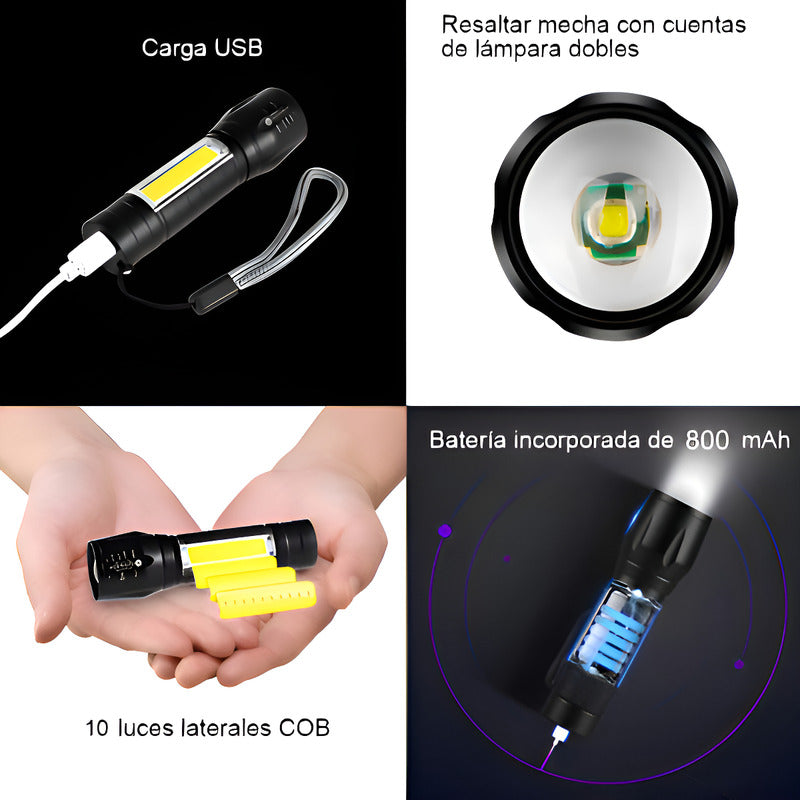 Mini Linterna Led De Mano Recargable Usb Gancho 525 Con Zoom Color De La Linterna Verde Color De La Luz Blanco