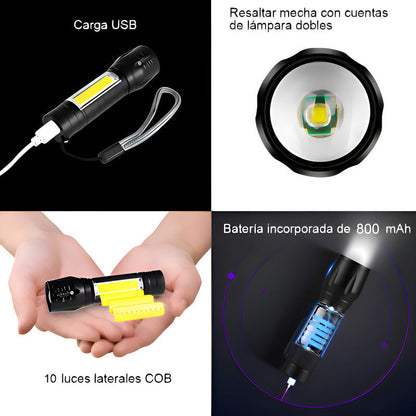 Mini Linterna Led De Mano Recargable Usb Gancho 525 Con Zoom Color De La Linterna Verde Color De La Luz Blanco
