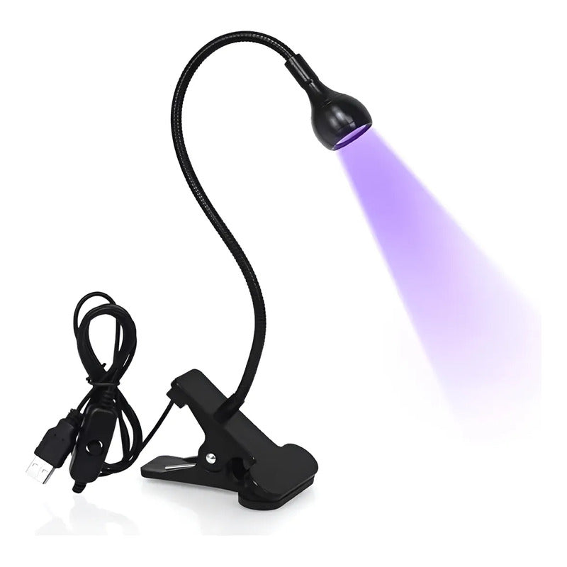 Lámpara Led Luz Uv Para Uñas Tips Soft Gel 3w Clip Mesa Negro
