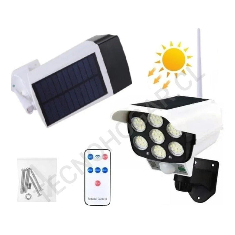 Foco Solar Tipo Camara Seguridad Sensor De Movimiento 77 Led Blanco Fría