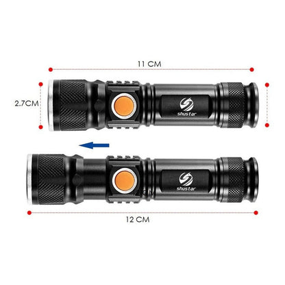 Linterna Led 3000 Lumens Recargable Con Zoom Resiste Lluvia Blanco Negro