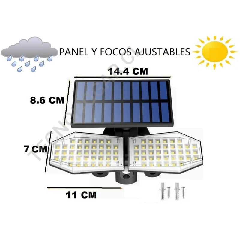Foco Solar 78 Led Ajustable Sensor De Movimiento Seguridad Negro