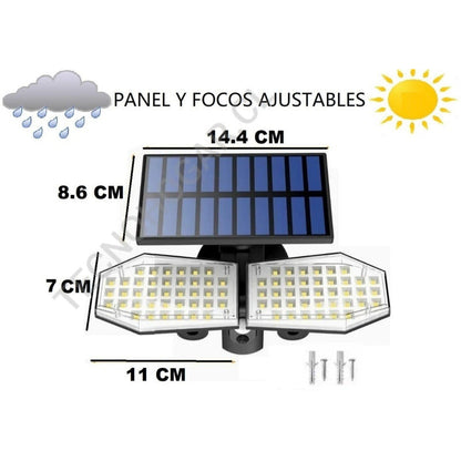 Foco Solar 78 Led Ajustable Sensor De Movimiento Seguridad Negro