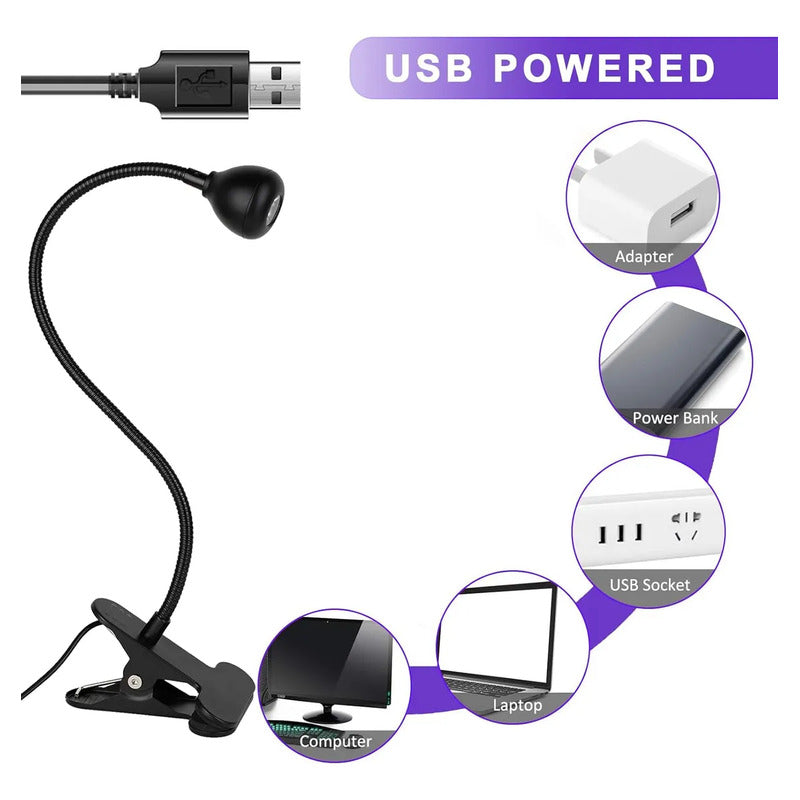 Lámpara Led Luz Uv Para Uñas Tips Soft Gel 3w Clip Mesa Negro