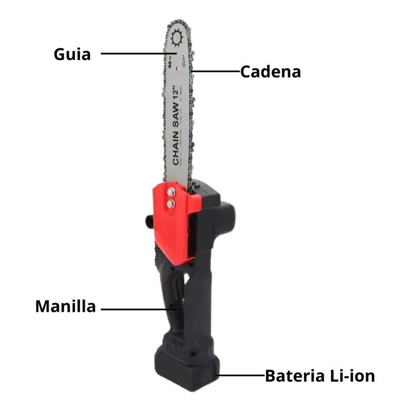 Motosierra Eléctrica A Batería Espada 12 Pulgadas Con Maleta