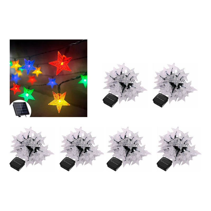 Pack X6 Estrellas Led Solar Cálida Multicolor Navidad Lineal
