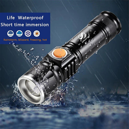 Linterna Led 3000 Lumens Recargable Con Zoom Resiste Lluvia Blanco Negro