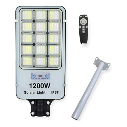 Pack 3 Foco Solar De Poste 1200 Watt Luz Fija Más Soporte Negro Blanco Frío