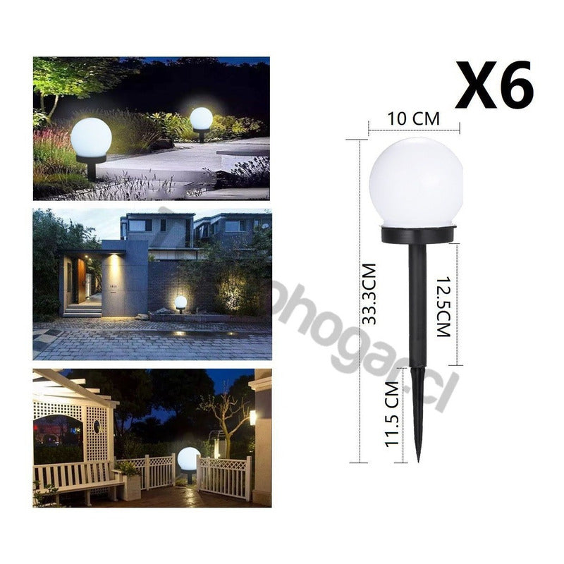 Pack 6 Foco Led  Solar Estaca Decoracion Globo Para Jardín  Blanco