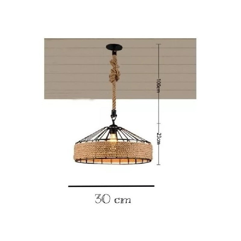 Lampara Colgante Con Cuerda Cáñamo - Metal Rustica Colgante Estructura Negro