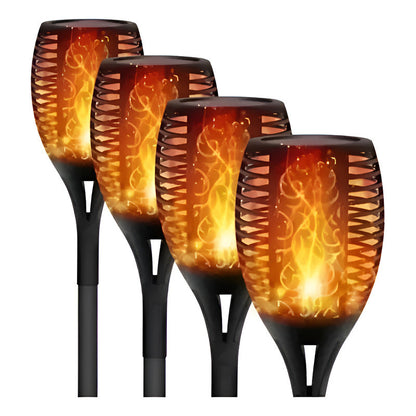 Antorcha Estaca De Fuego Solar Led Carga Automatica Lluvia Negro