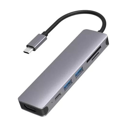 Hub Adaptador Usb Tipo 7 En 1 Hdmi, Rj45, Lan, Usb, Hub Gris Oscuro