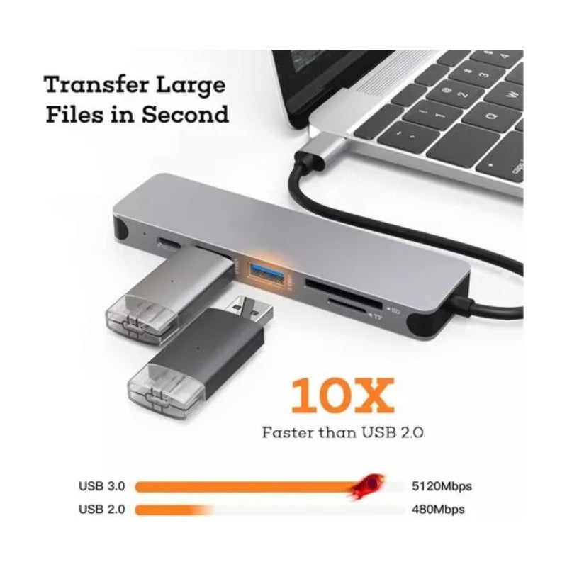 Hub Adaptador Usb Tipo 7 En 1 Hdmi, Rj45, Lan, Usb, Hub Gris Oscuro