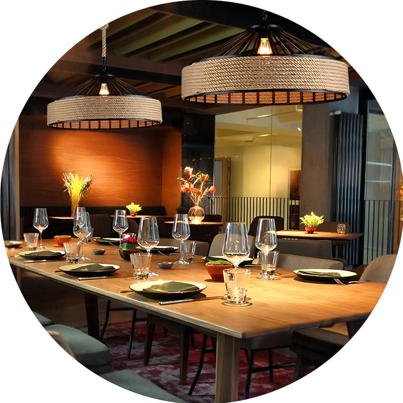 Lampara Colgante Con Cuerda Cáñamo - Metal Rustica Colgante Estructura Negro