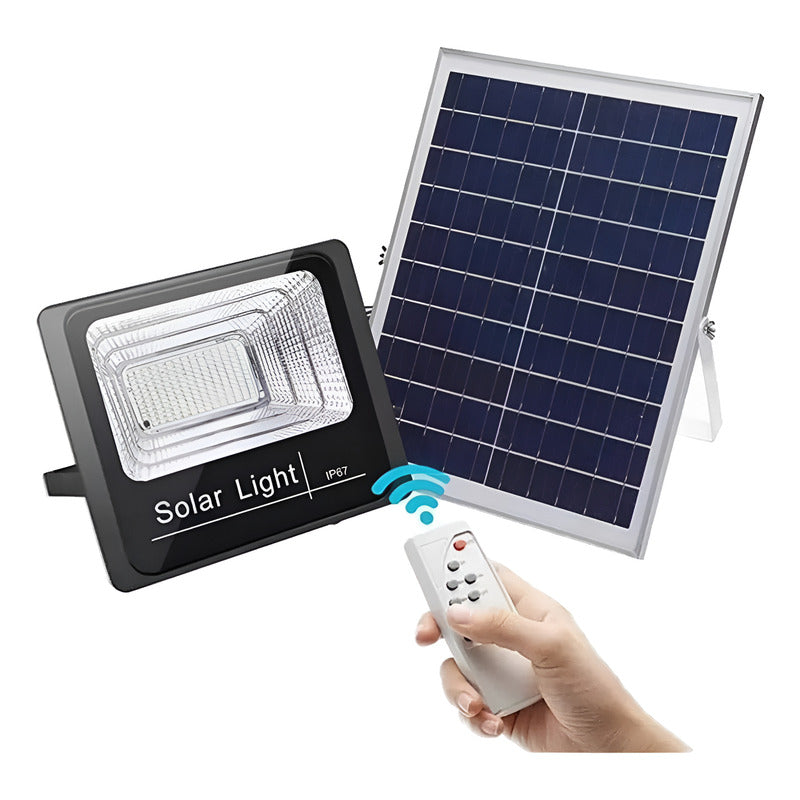 Foco Solar 200w Led Inteligente Control Remoto Ip66 Negro Blanco Frío