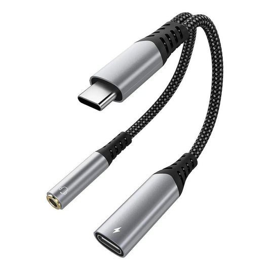 Adaptador Split De Audífonos Y Carga Tipo-c A Audio Jack 3.5