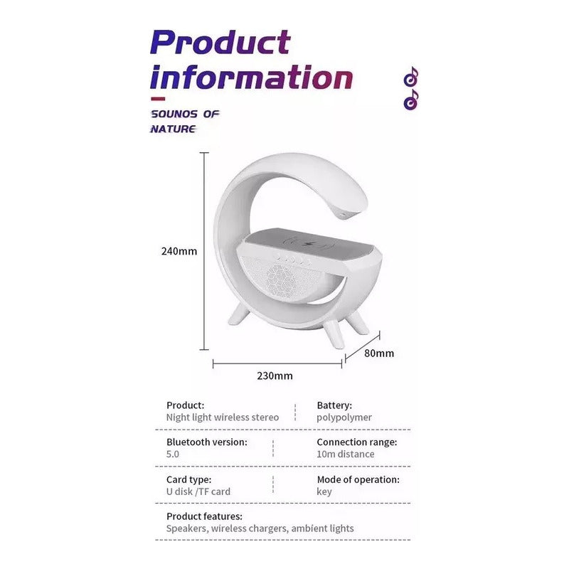 Cargador Inalambrico Parlante Bluetooth Lampara Usb Radio Blanco