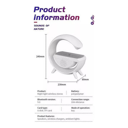 Cargador Inalambrico Parlante Bluetooth Lampara Usb Radio Blanco